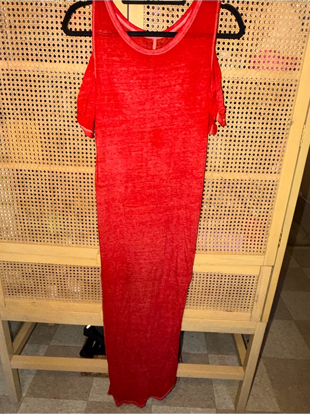 We The Free Maxi Dress Women's Xs Red Burnout Twist Sleeve Cold Shoulder